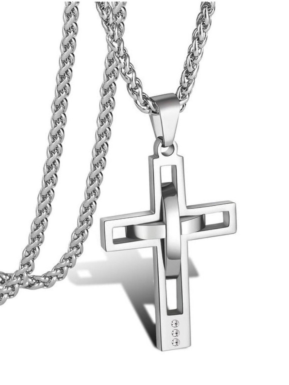 Plated Stainless Steel Hollow Cross Pendant Necklace 18 Inches